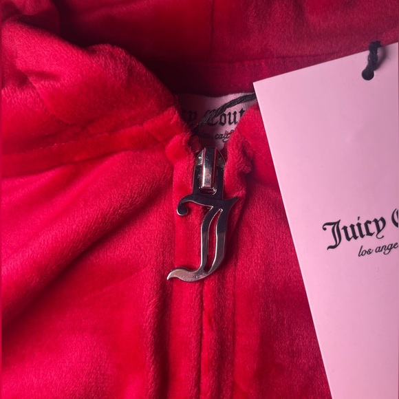 Juicy Couture Deep Red Velour Bling Rhinestone Tracksuit Jacket Sweater - Picture 4 of 6